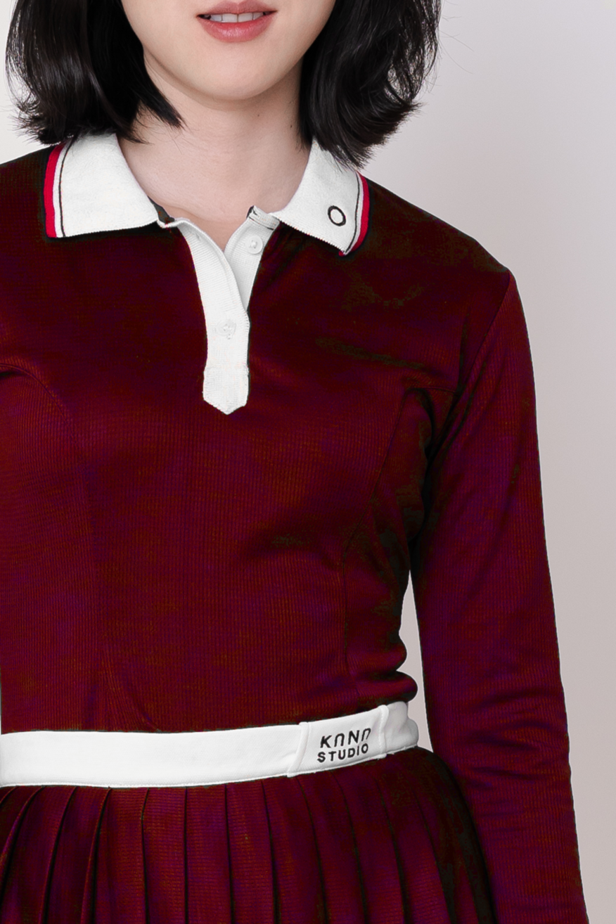 (PRE ORDER) Kana Studio Collared Long Sleeve Top in Maroon
