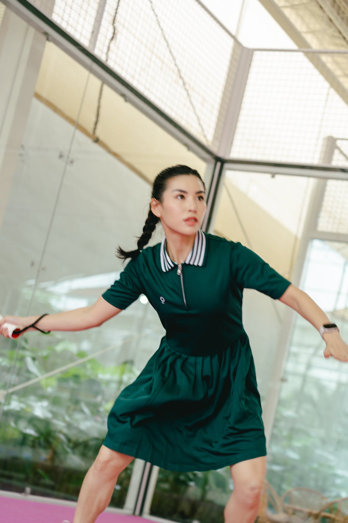 Kana Studio Knife Pleats Dress in Forest Green