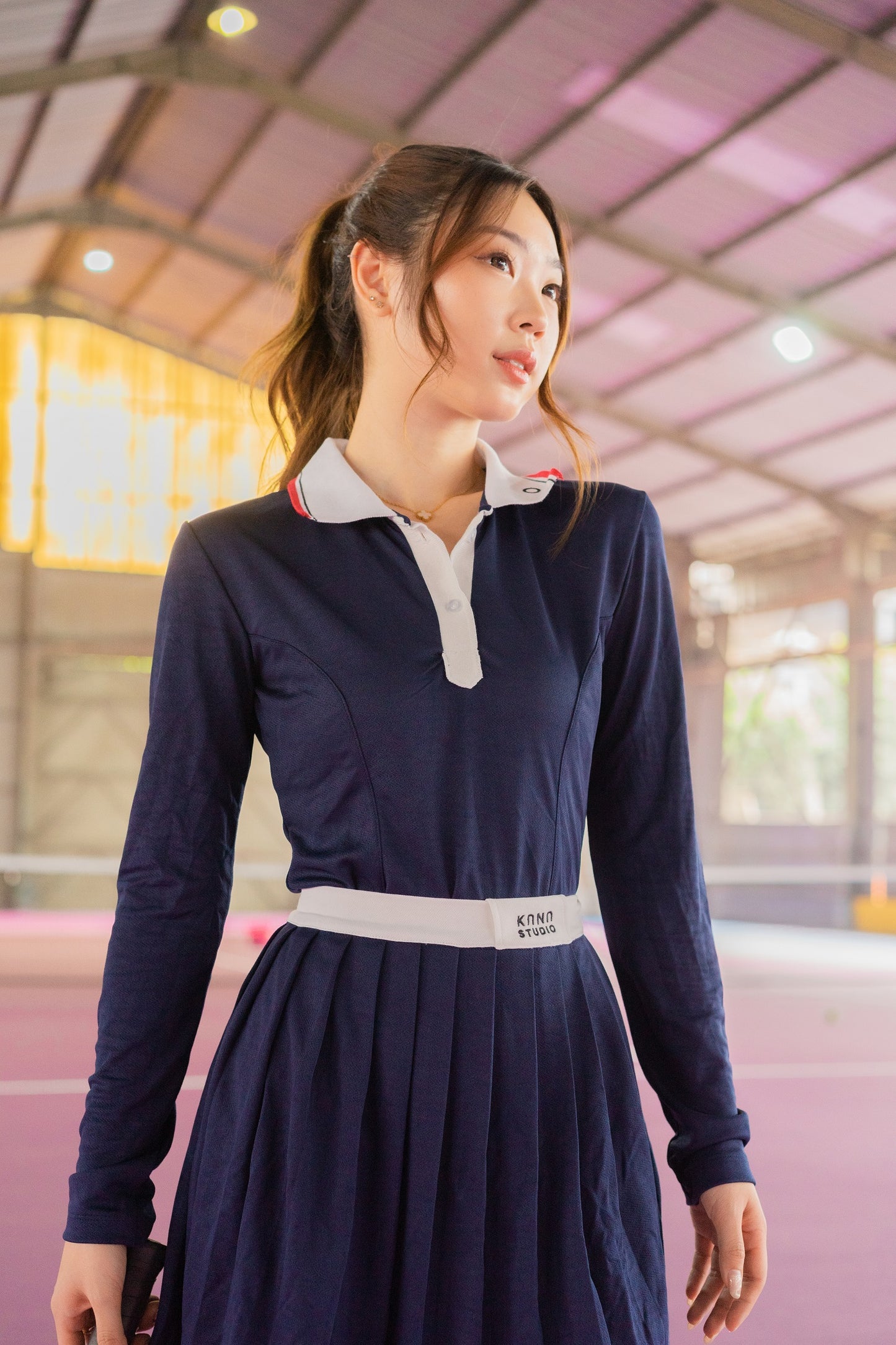 Kana Studio Collared Long Sleeve Top in Navy