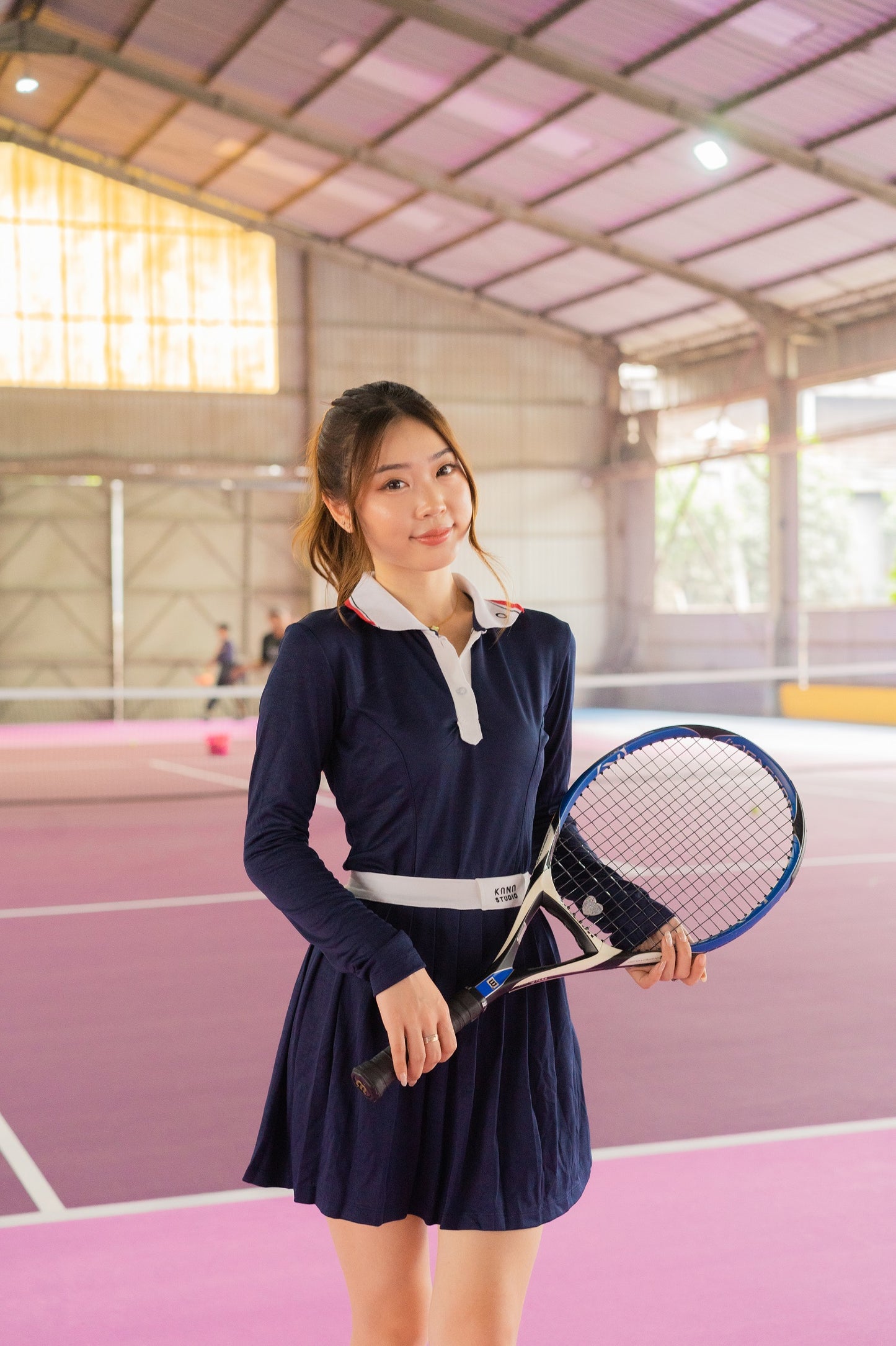 Kana Studio Collared Long Sleeve Top in Navy