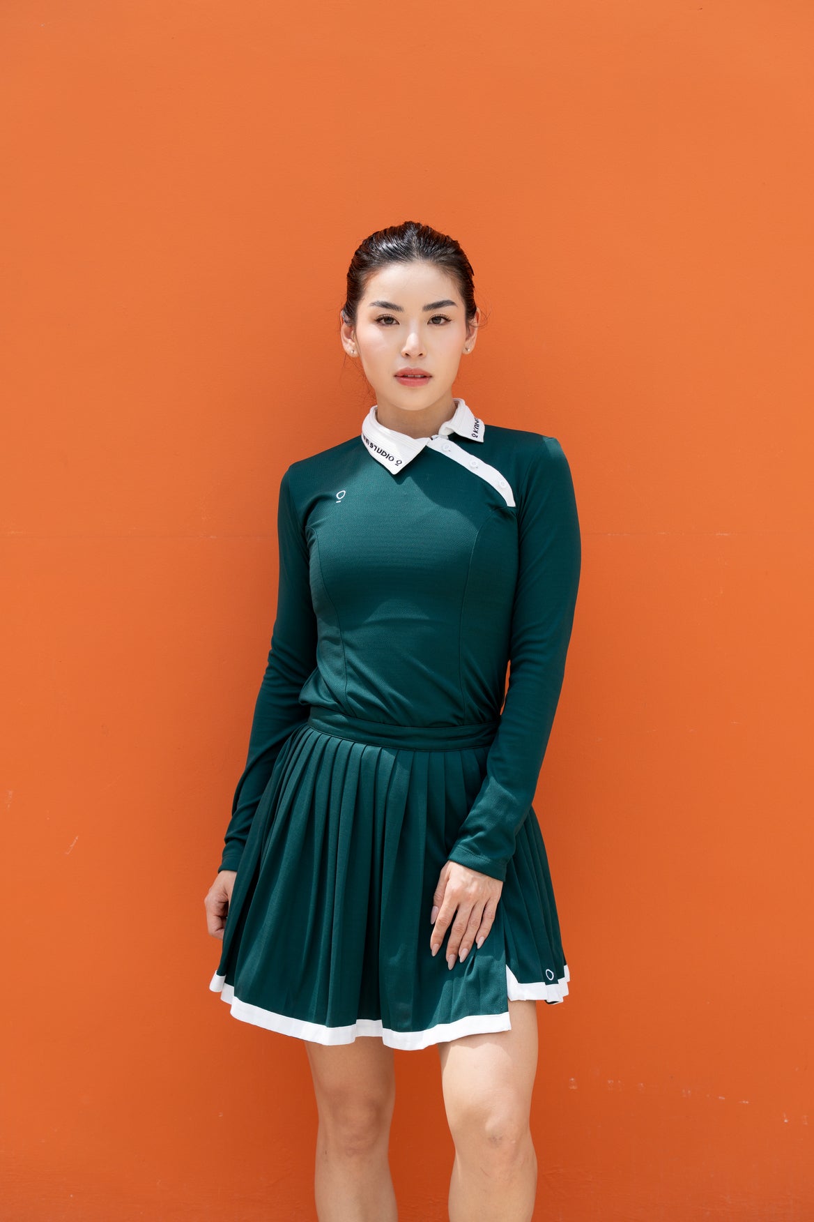 Kana Studio Bias Pleated Skirt in Forest Green