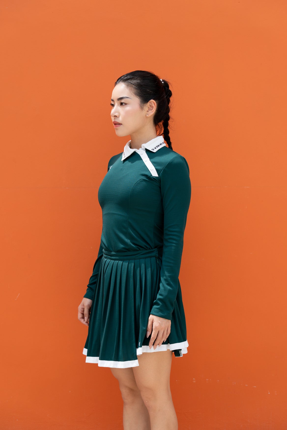 Kana Studio Bias Pleated Skirt in Forest Green