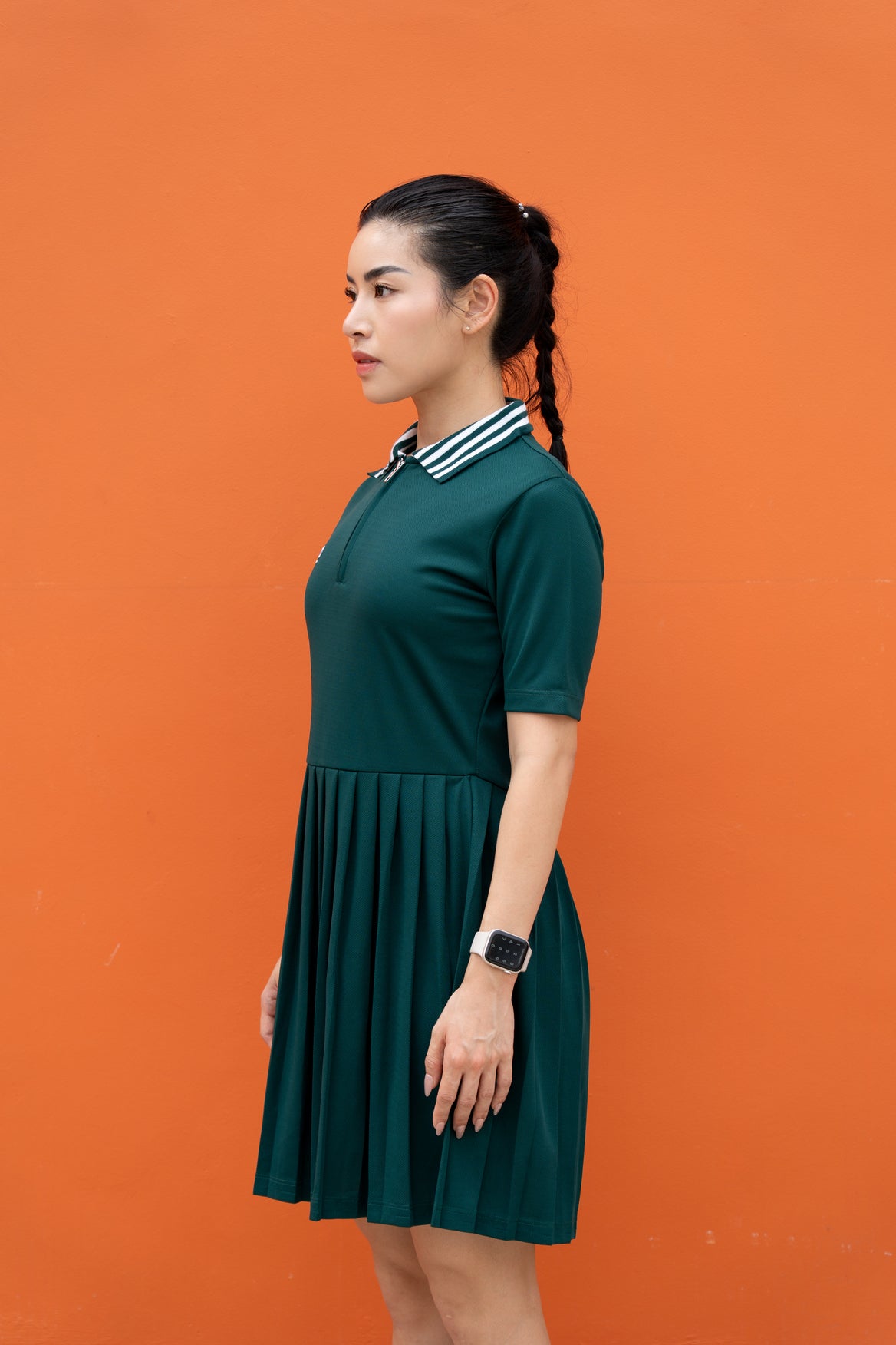 Kana Studio Knife Pleats Dress in Forest Green