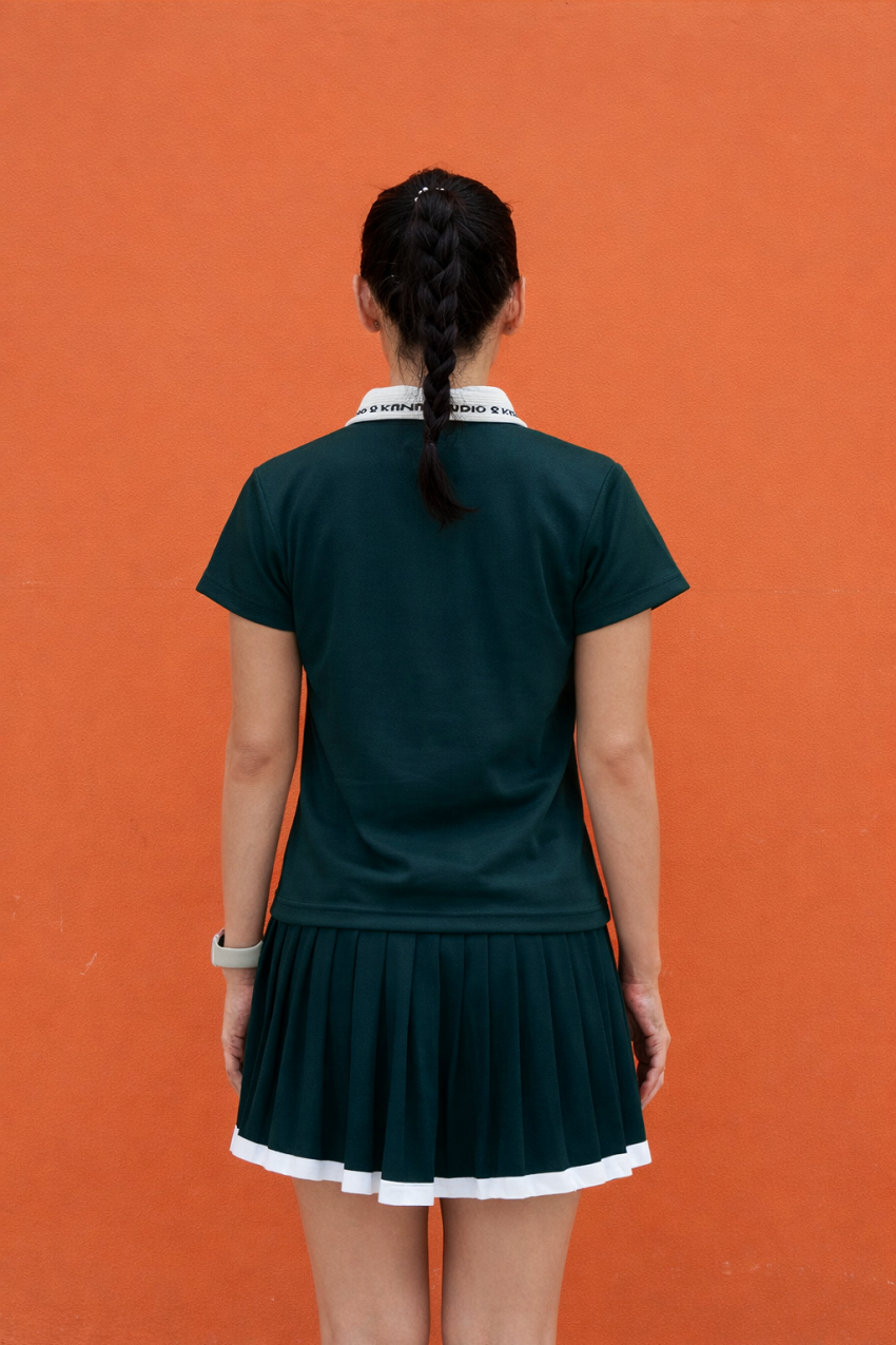Rib Placket Top in Forest Green
