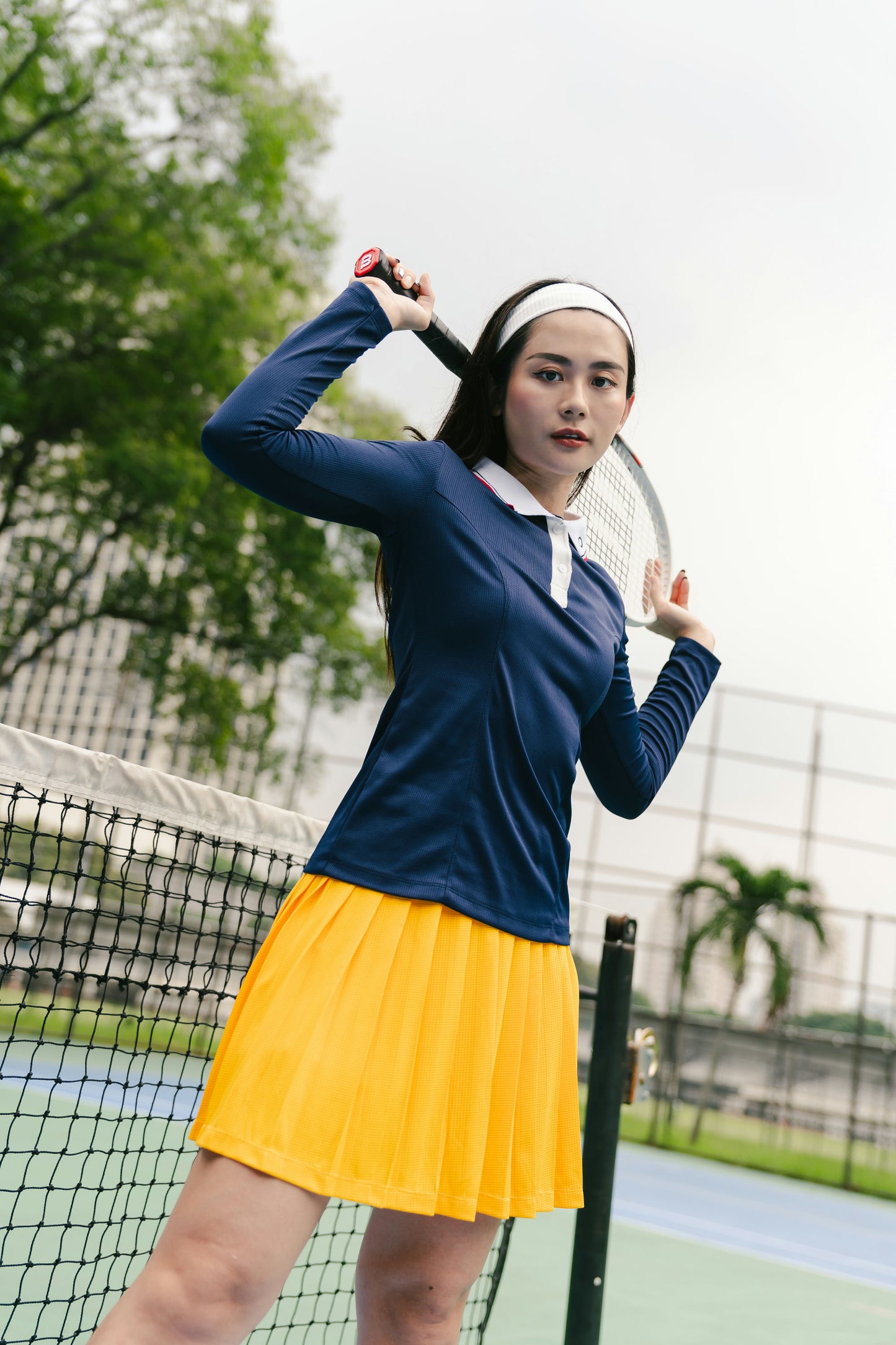 Kana Studio Collared Long Sleeve Top in Navy
