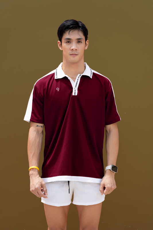 Kana Studio Men Colorblock Panel Top in Maroon