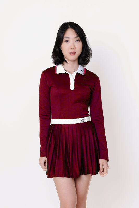 (PRE ORDER) Kana Studio Collared Long Sleeve Top in Maroon