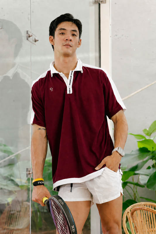 Men Colorblock Panel Top in Maroon