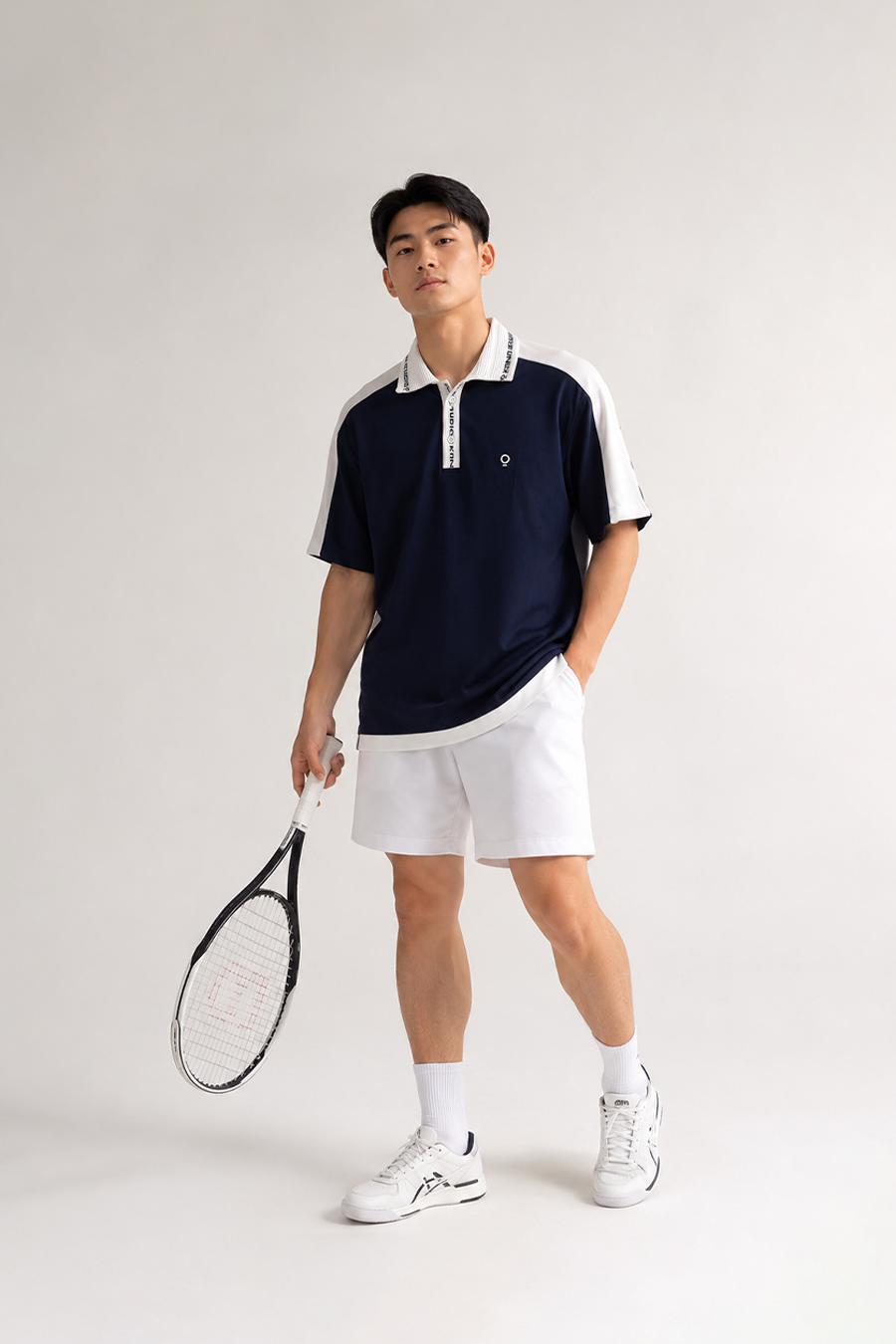 Kana Studio Men Colorblock Panel Top in Navy
