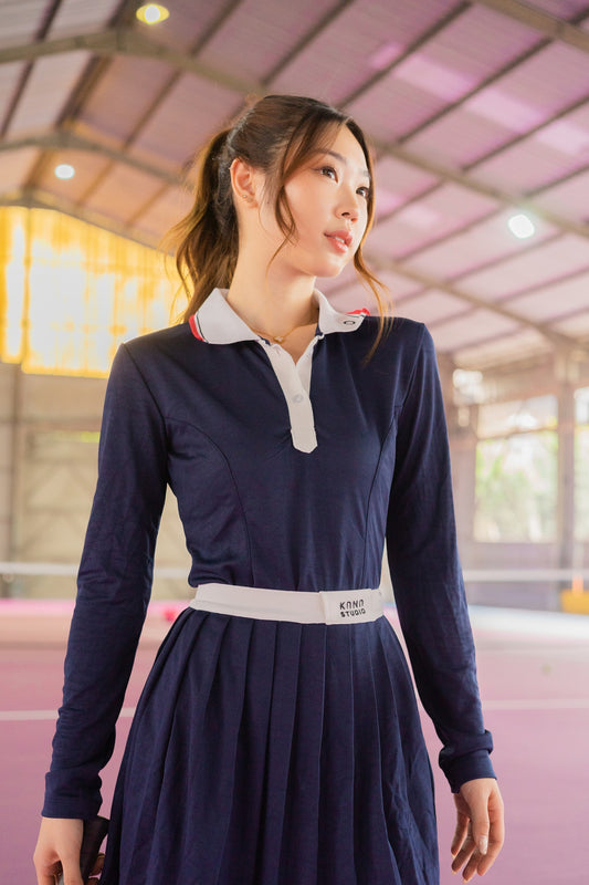 Kana Studio Collared Long Sleeve Top in Navy