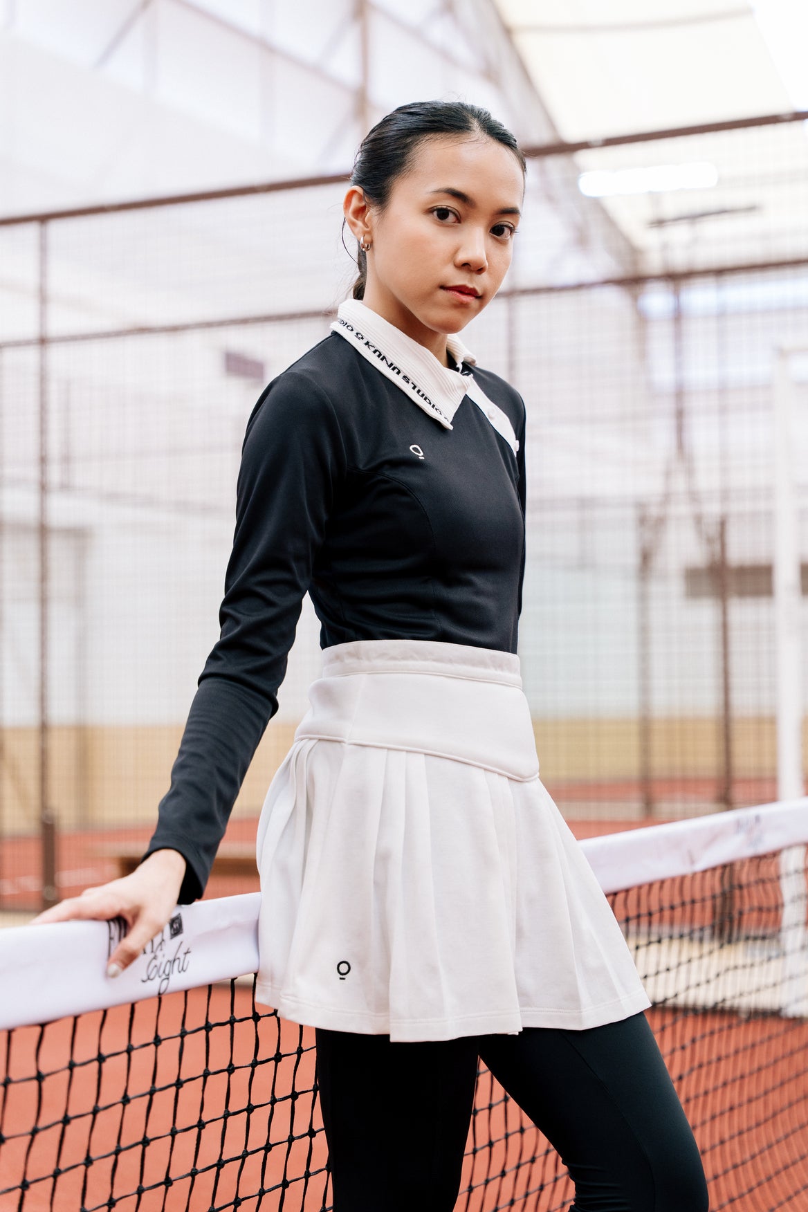Longsleeve Slanted Buttons Top in Black
