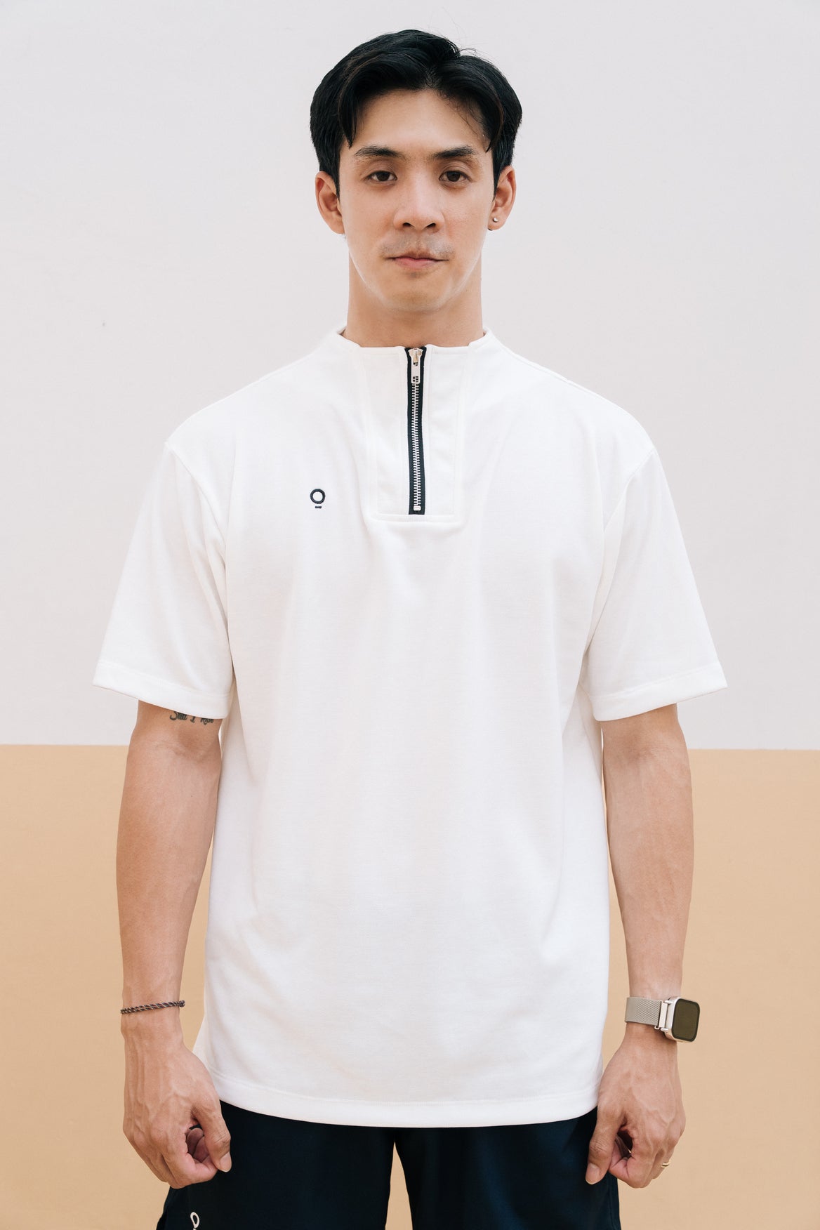 Men Zip Up Top in White