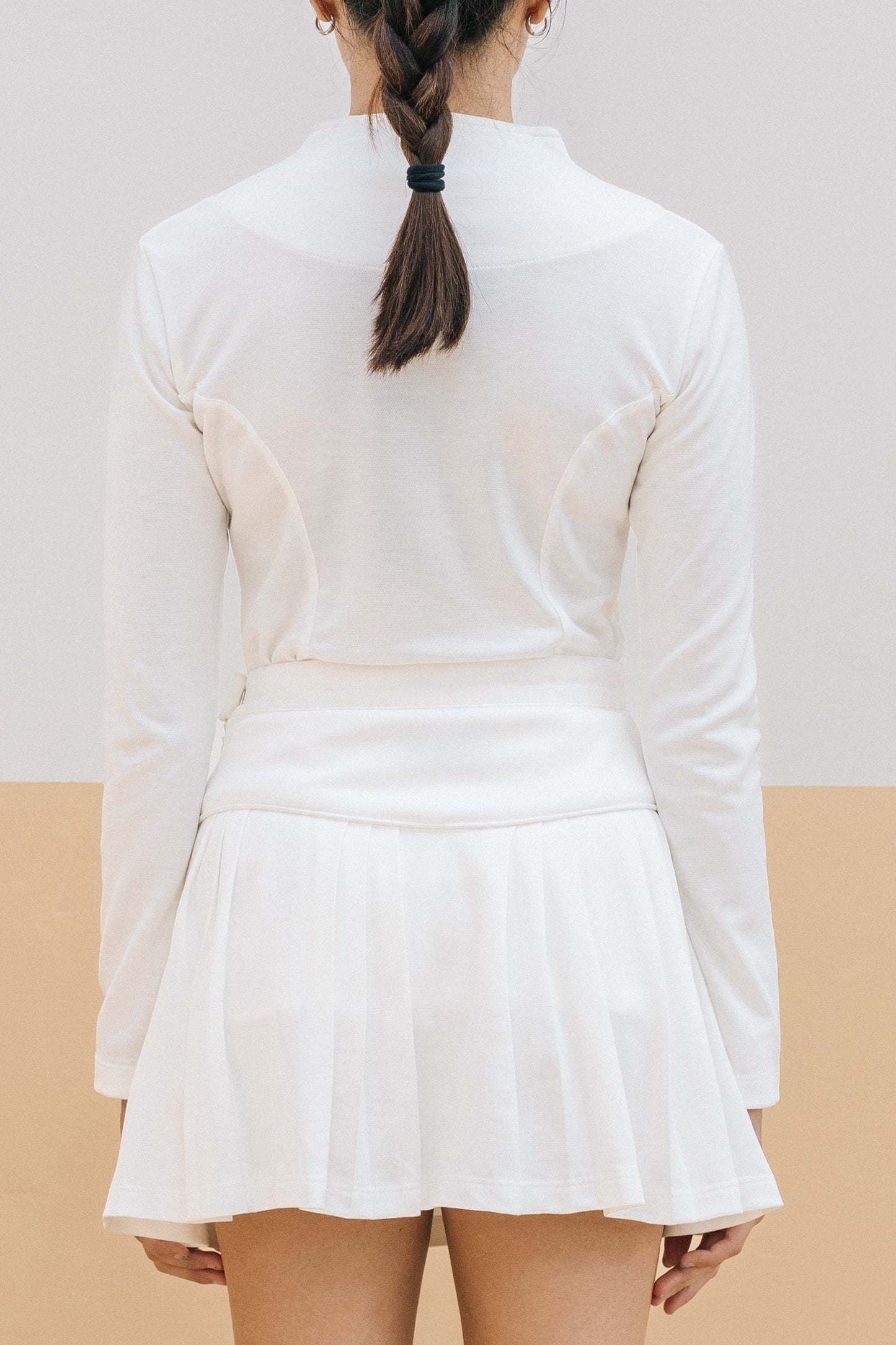 Zip Up Long Sleeve Top in White