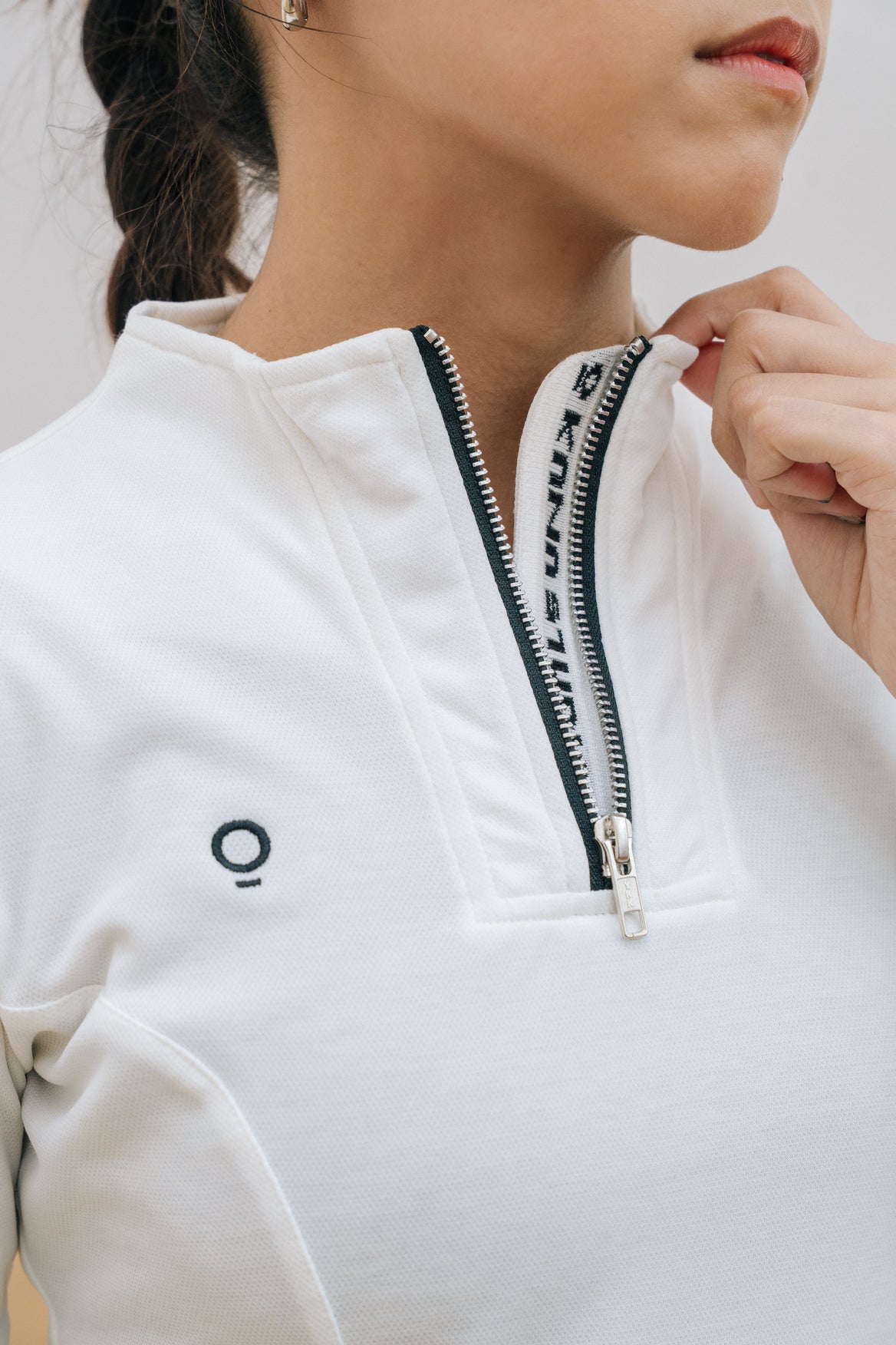 Zip Up Long Sleeve Top in White