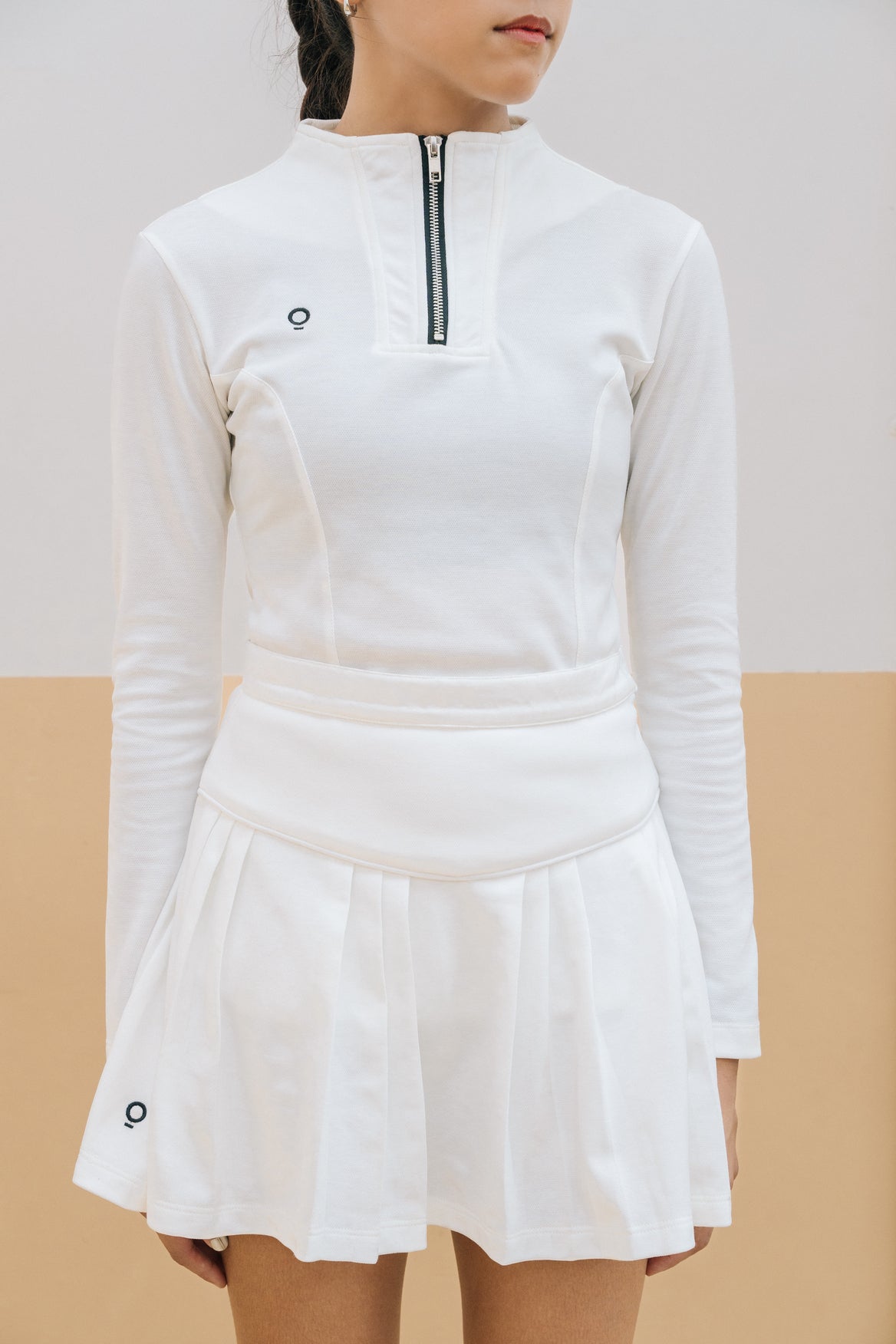 Zip Up Long Sleeve Top in White
