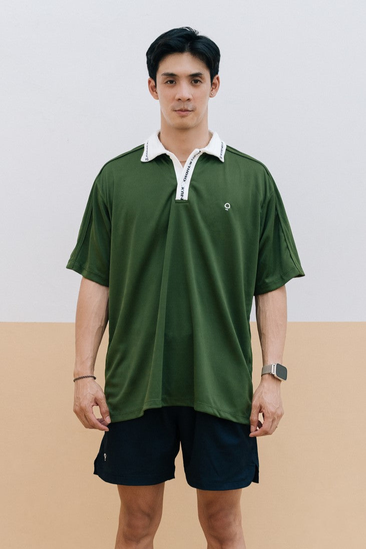 Men Collared Baggy Top in Army
