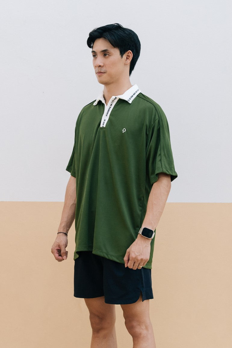 Men Collared Baggy Top in Army