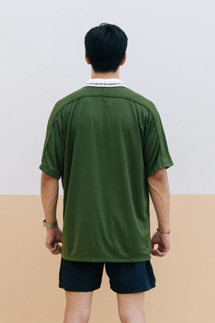 Men Collared Baggy Top in Army