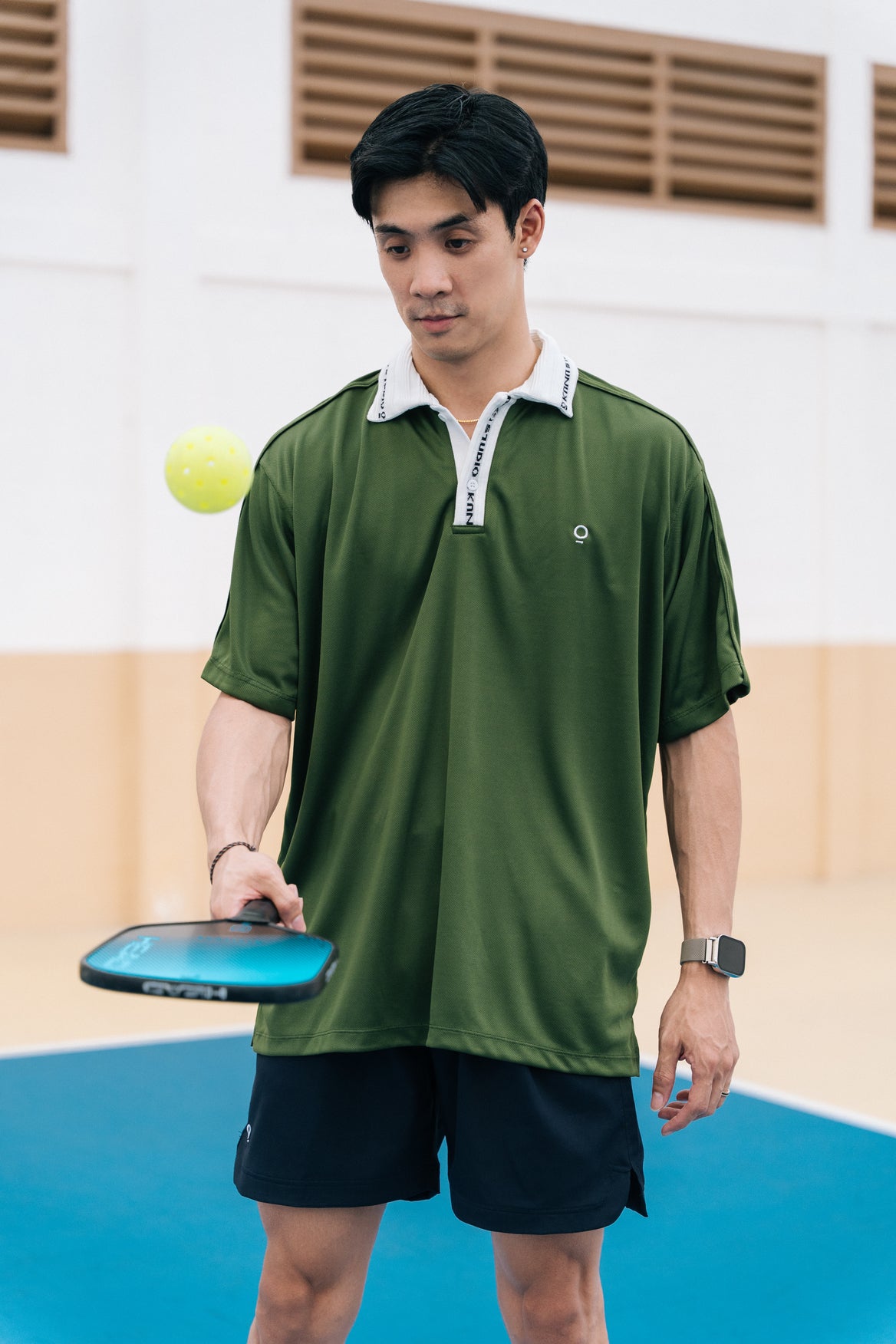 Men Collared Baggy Top in Army