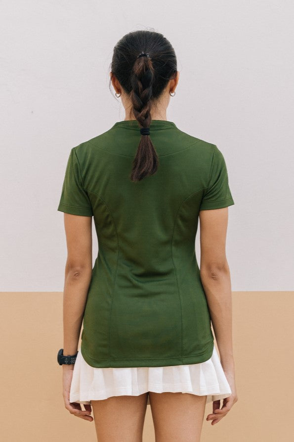 Highneck Shortsleeves Top in Army