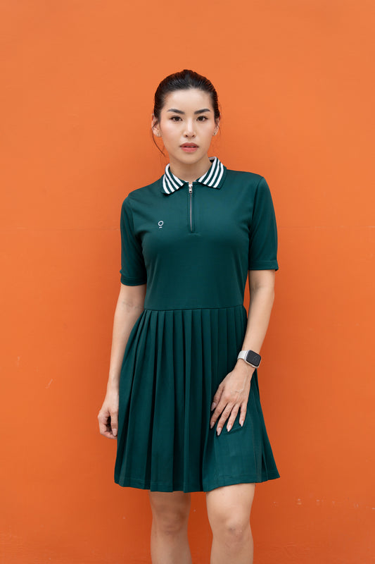 Kana Studio Knife Pleats Dress in Forest Green