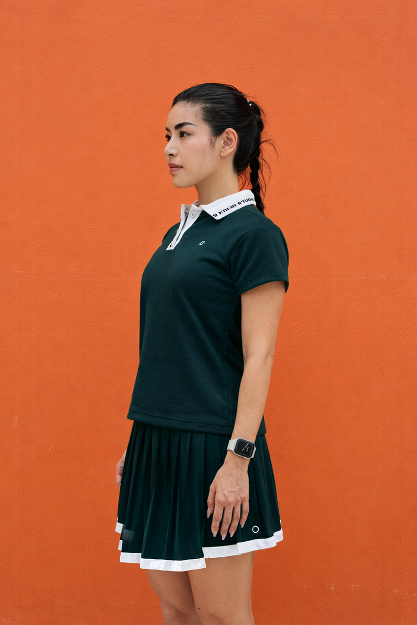 Rib Placket Top in Forest Green