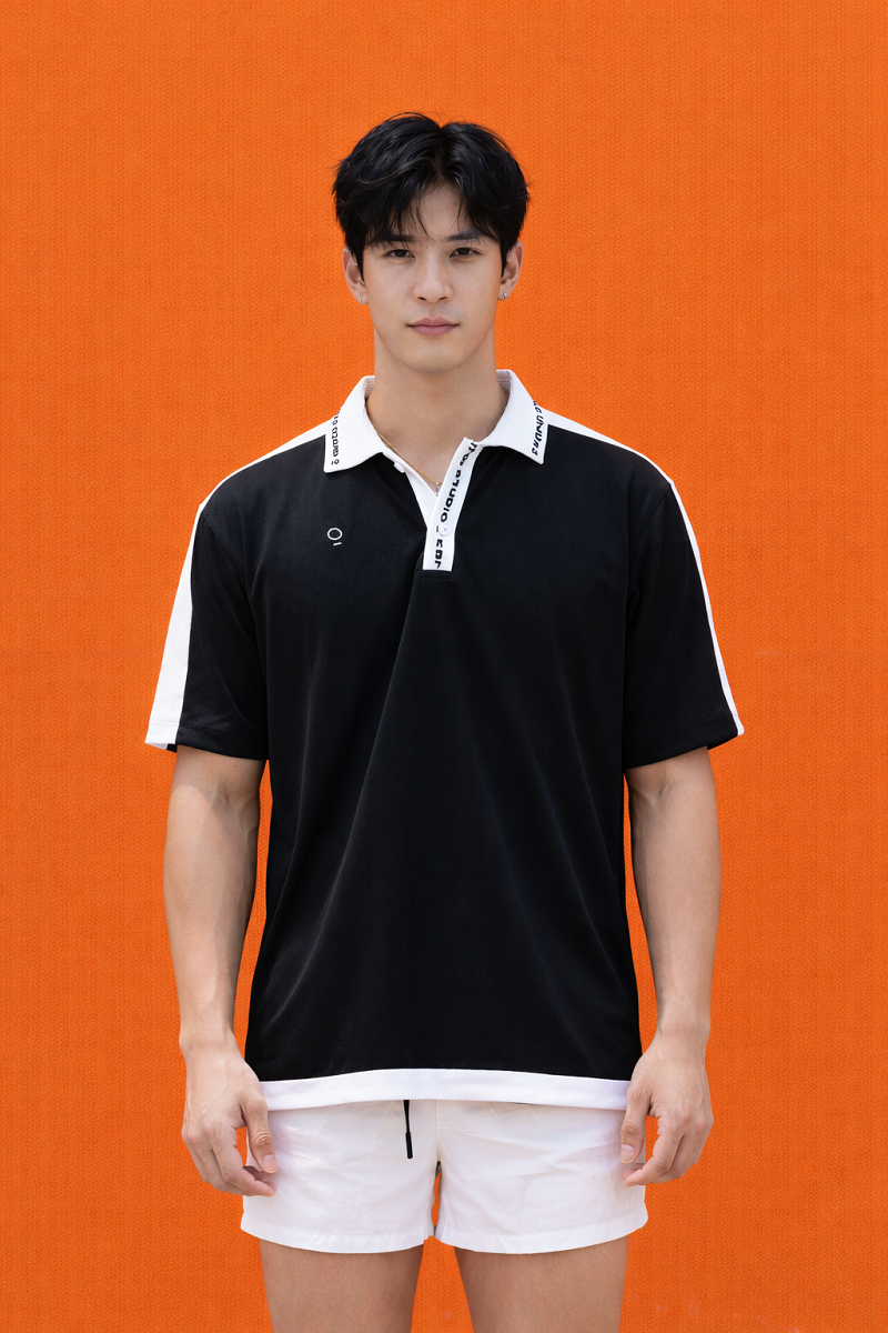 Kana Studio Men Colorblock Panel Top in Black