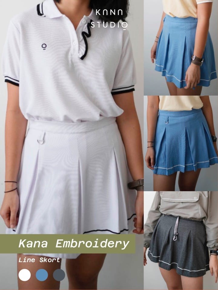 Kana Studio Embroidery Line Skort / Celana Rok Olahraga / Celana Rok Golf / Celana Rok Tennis / Activewear